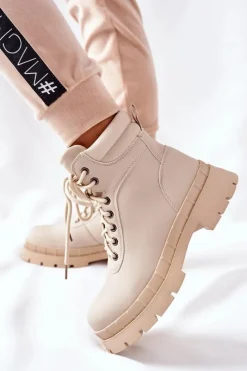 Discount Damskie Trapery Beżowe Mustgrow Damskie Damskie Trapery|Botki Sznurowane