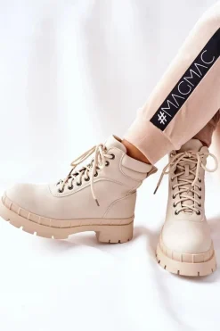 Discount Damskie Trapery Beżowe Mustgrow Damskie Damskie Trapery|Botki Sznurowane