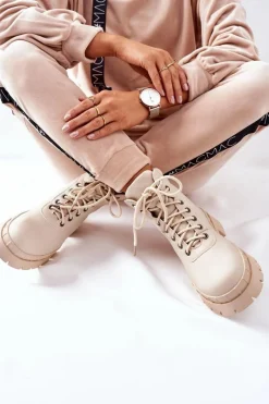 Discount Damskie Trapery Beżowe Mustgrow Damskie Damskie Trapery|Botki Sznurowane