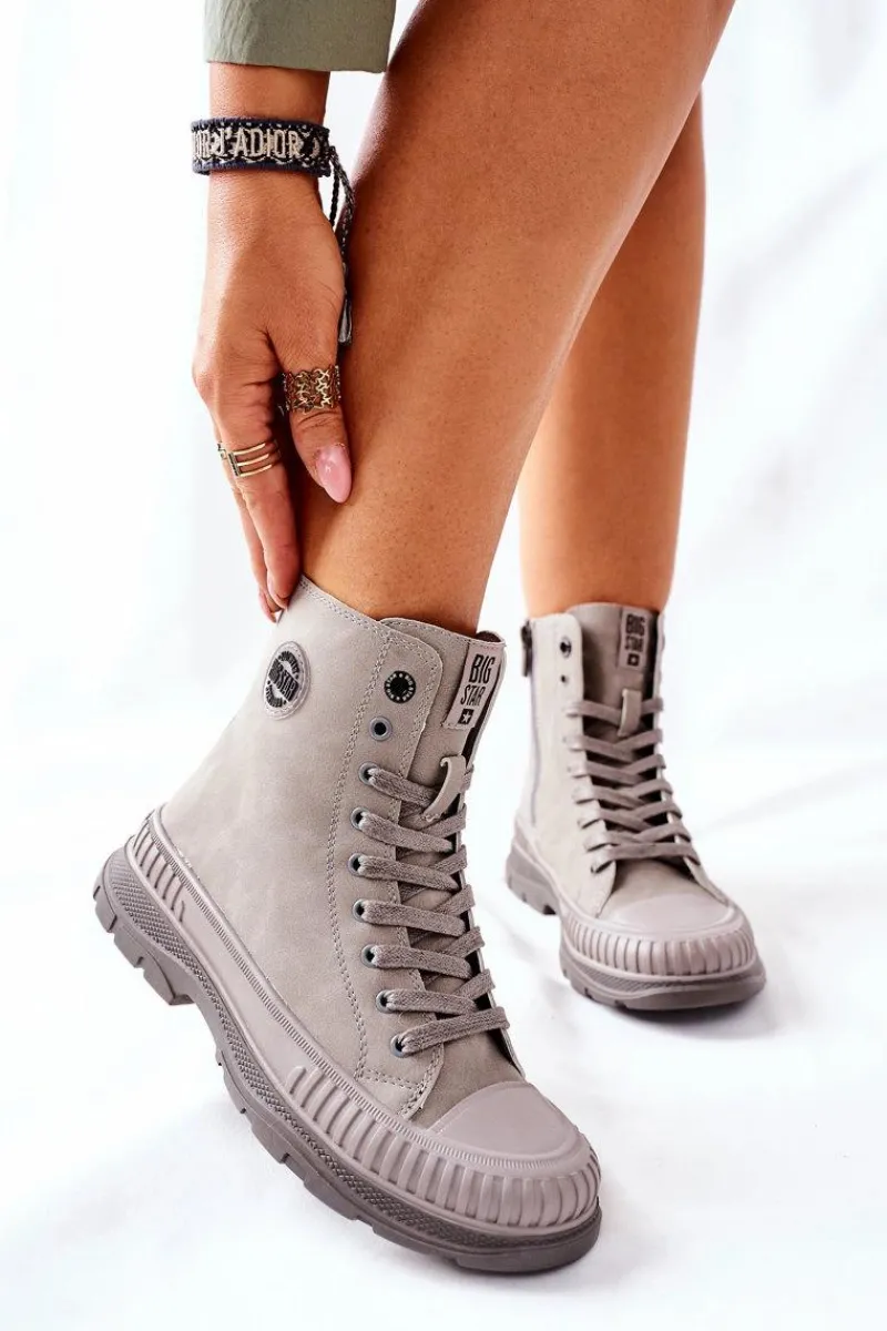 Damskie Trapery|Botki Sznurowane>Big Star Shoes Damskie Trapery Big Star II274350 Szare