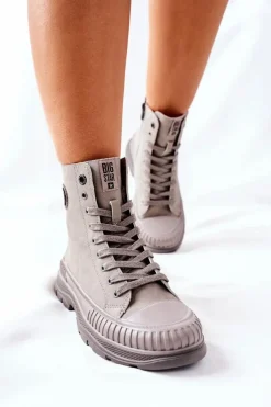 Damskie Trapery|Botki Sznurowane>Big Star Shoes Damskie Trapery Big Star II274350 Szare