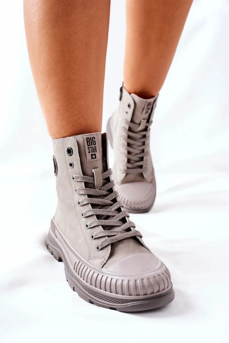 Damskie Trapery|Botki Sznurowane>Big Star Shoes Damskie Trapery Big Star II274350 Szare