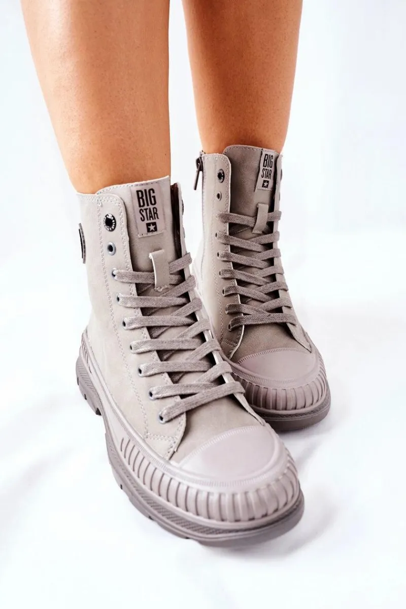 Damskie Trapery|Botki Sznurowane>Big Star Shoes Damskie Trapery Big Star II274350 Szare