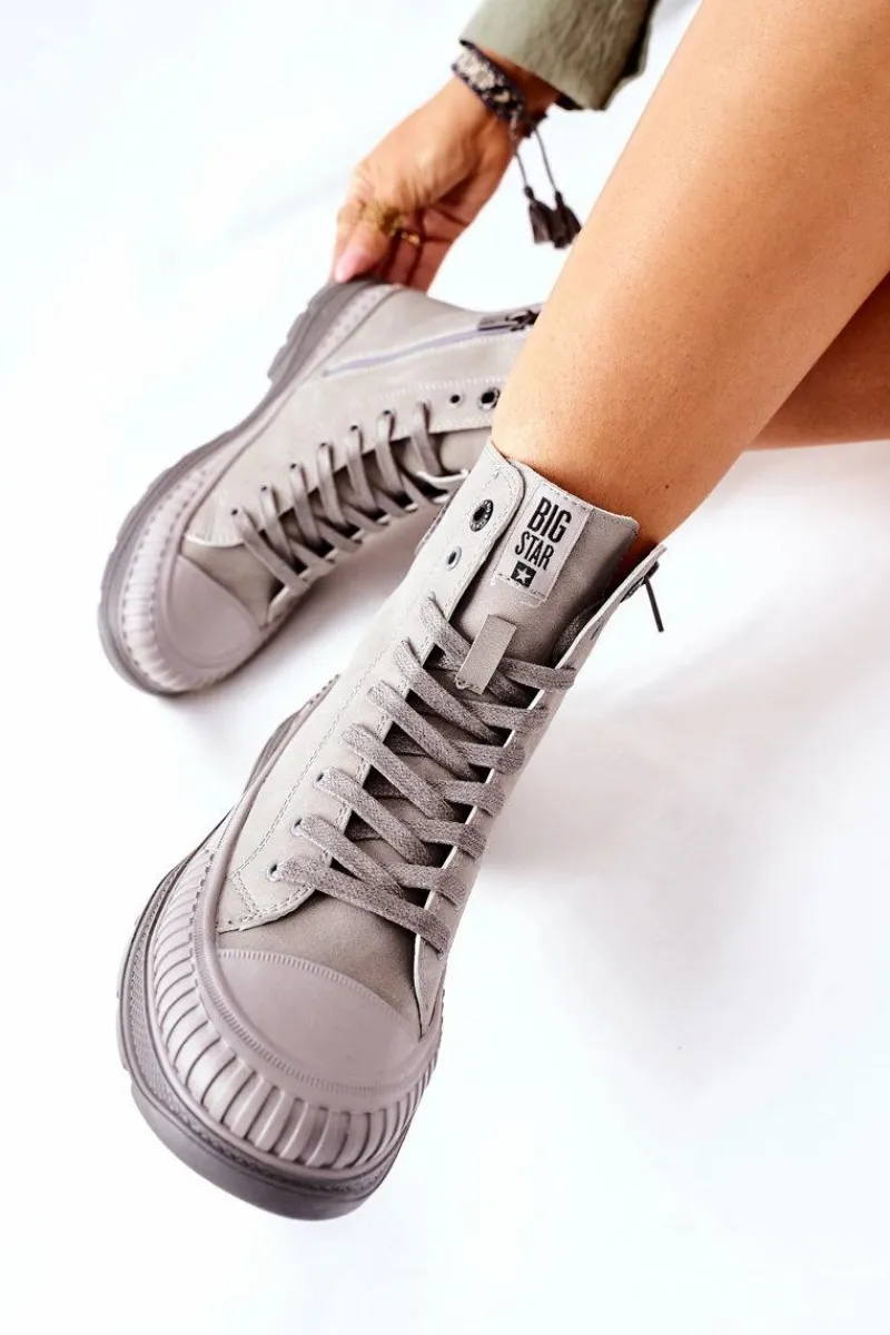 Damskie Trapery|Botki Sznurowane>Big Star Shoes Damskie Trapery Big Star II274350 Szare