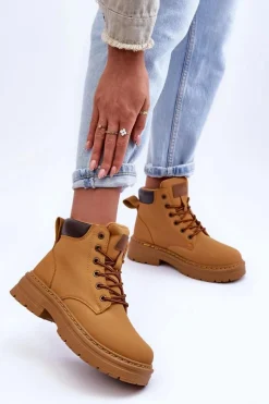 Best Boto Damskie Trapery Botki Ocieplane Brązowe Corbin Brązowy