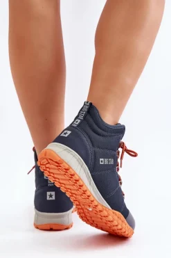 Discount Big Star Shoes Damskie Trapery Buty Sportowe Big Star KK274215 Memory Foam System Granatowe Niebieski