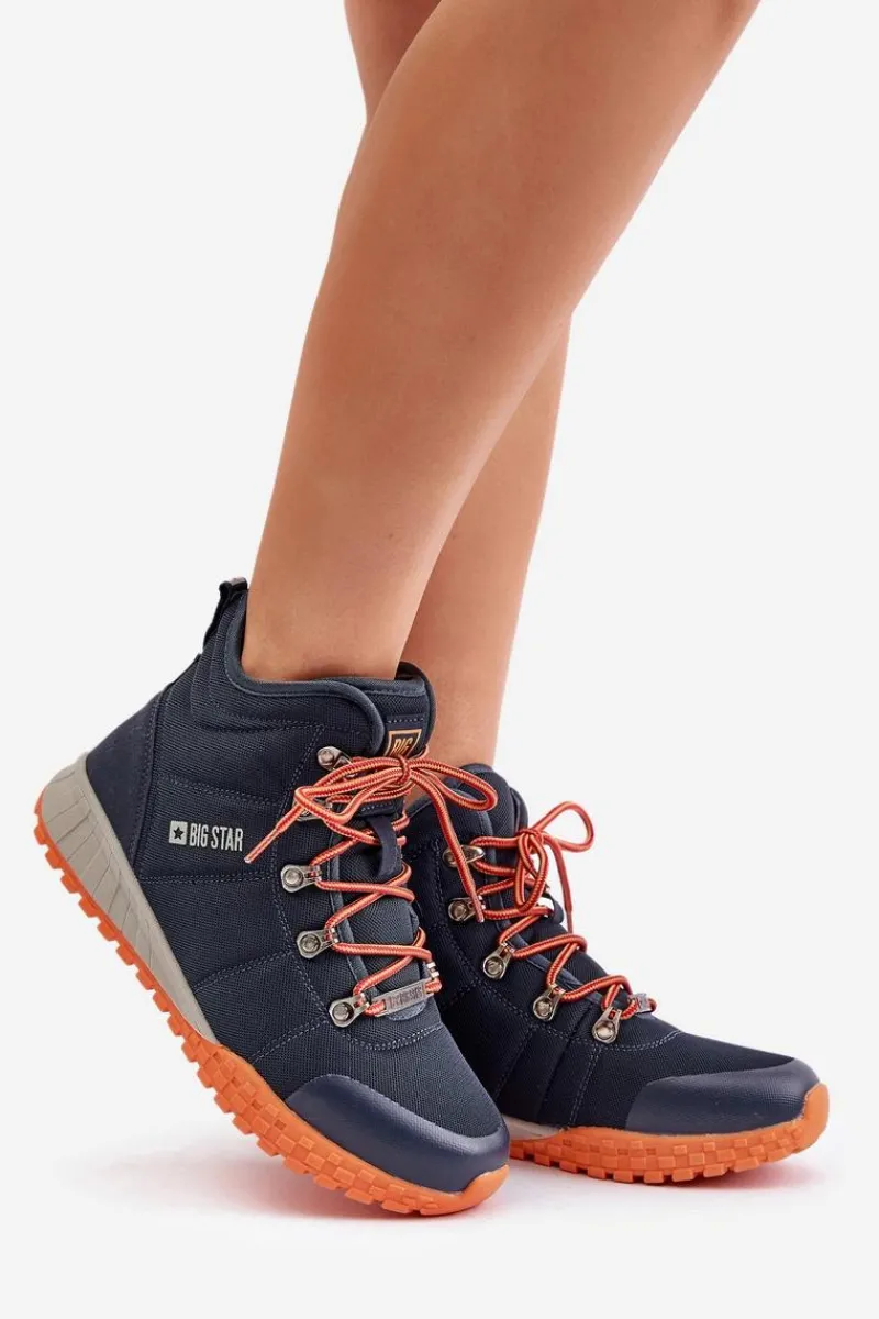 Discount Big Star Shoes Damskie Trapery Buty Sportowe Big Star KK274215 Memory Foam System Granatowe Niebieski