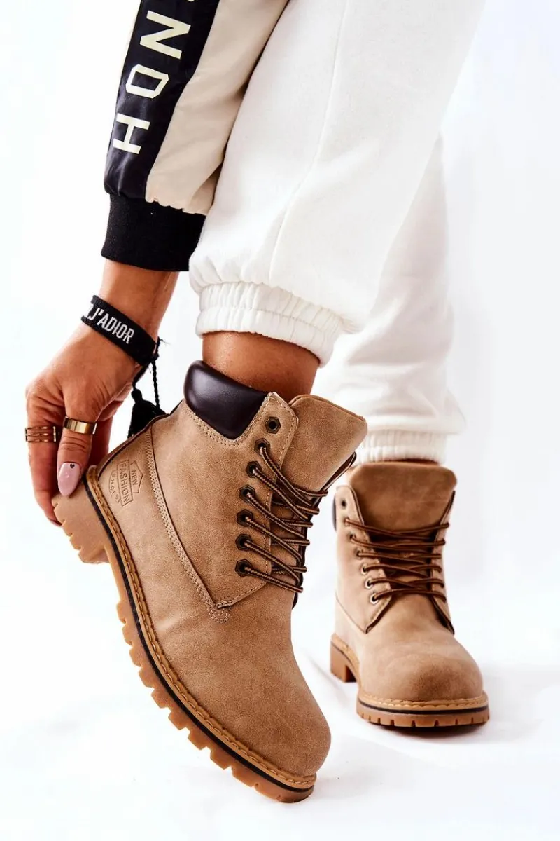 New Boto Damskie Trapery Ocieplane Beżowe Crush