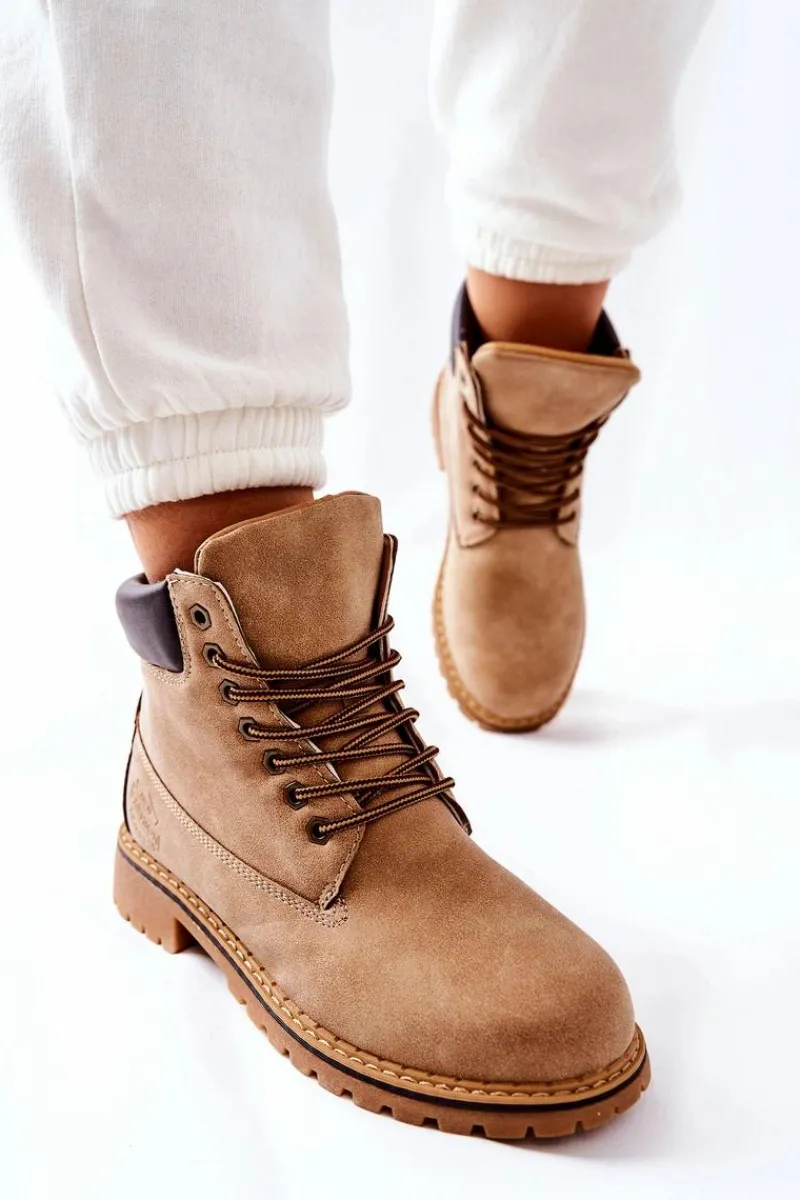 New Boto Damskie Trapery Ocieplane Beżowe Crush