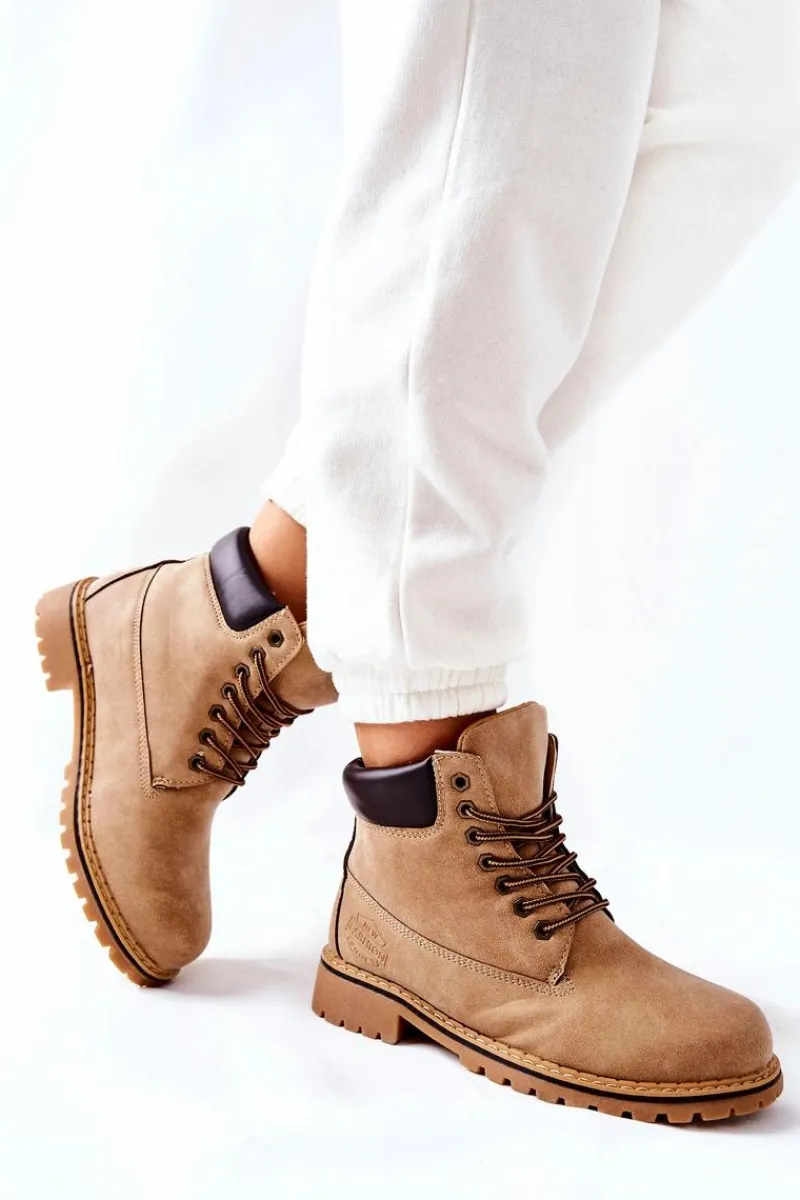 New Boto Damskie Trapery Ocieplane Beżowe Crush