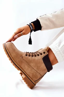 New Boto Damskie Trapery Ocieplane Beżowe Crush