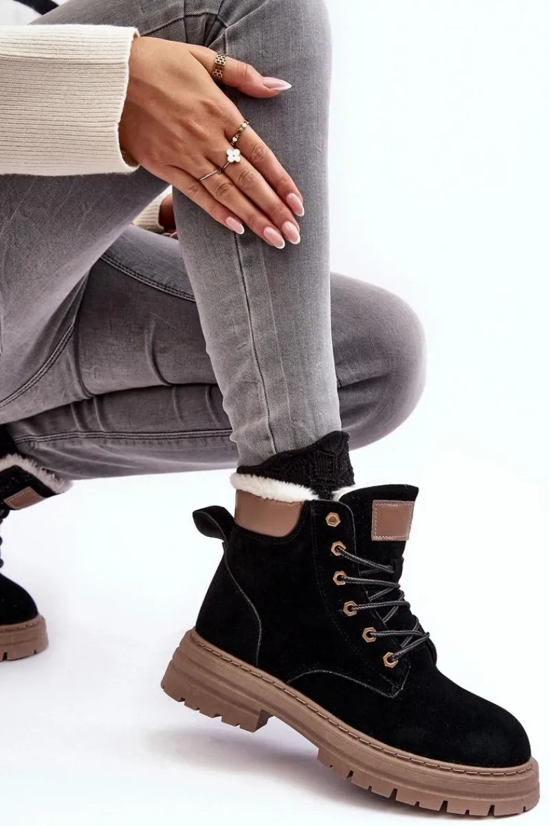 Discount Damskie Trapery Ocieplane Futerkiem Czarne Fenan Damskie Damskie Trapery|Botki Sznurowane