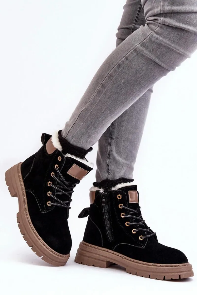 Discount Damskie Trapery Ocieplane Futerkiem Czarne Fenan Damskie Damskie Trapery|Botki Sznurowane
