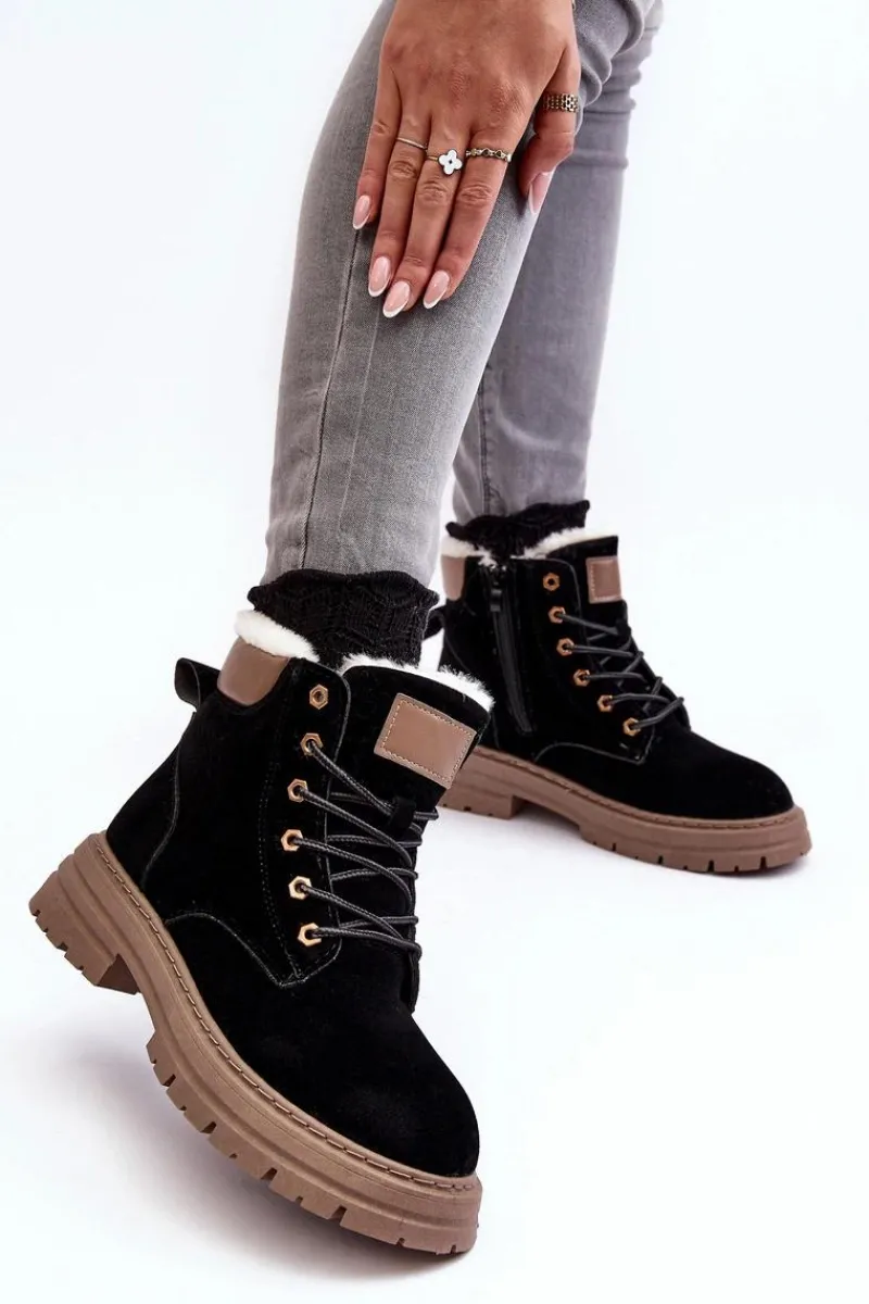 Discount Damskie Trapery Ocieplane Futerkiem Czarne Fenan Damskie Damskie Trapery|Botki Sznurowane