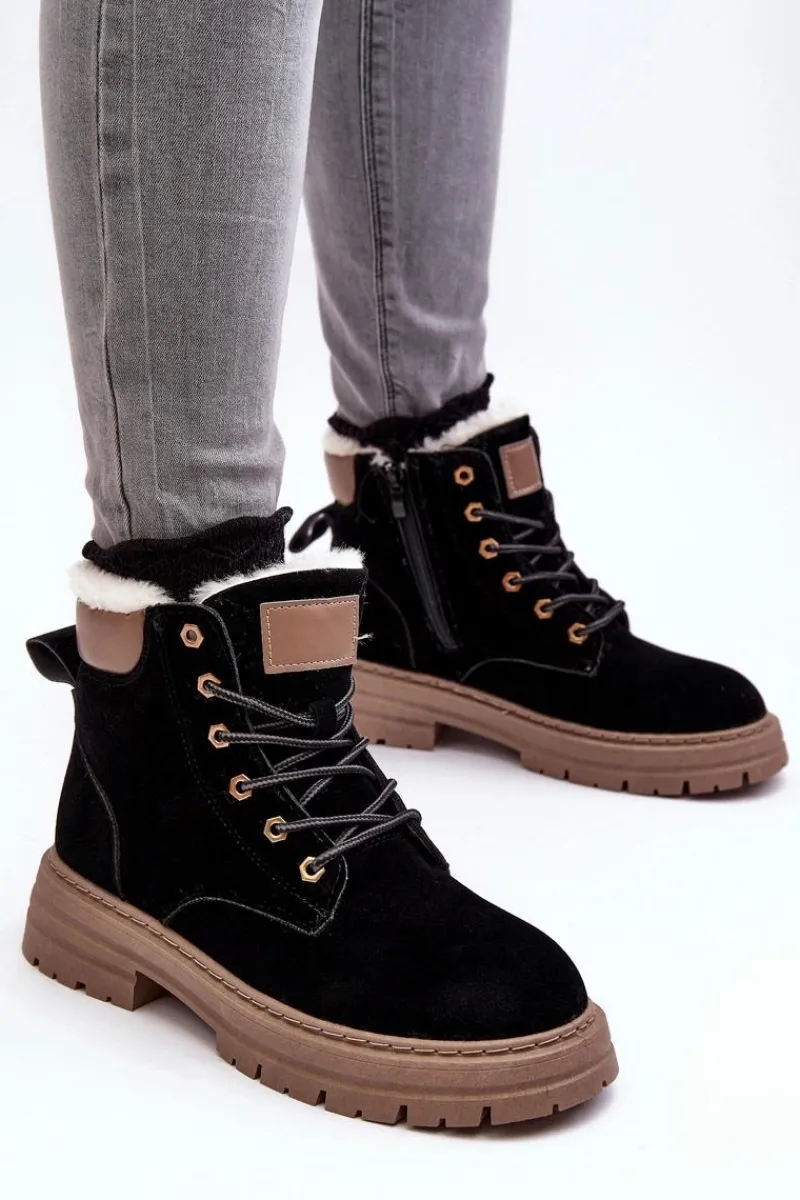 Discount Damskie Trapery Ocieplane Futerkiem Czarne Fenan Damskie Damskie Trapery|Botki Sznurowane