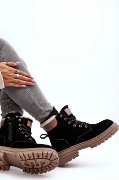 Discount Damskie Trapery Ocieplane Futerkiem Czarne Fenan Damskie Damskie Trapery|Botki Sznurowane