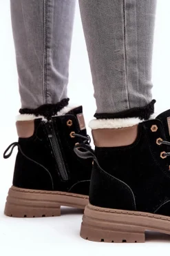 Discount Damskie Trapery Ocieplane Futerkiem Czarne Fenan Damskie Damskie Trapery|Botki Sznurowane