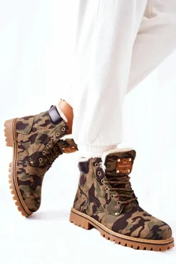 Damskie Trapery|Botki Sznurowane>Boto Damskie Trapery Ocieplane Moro Crush