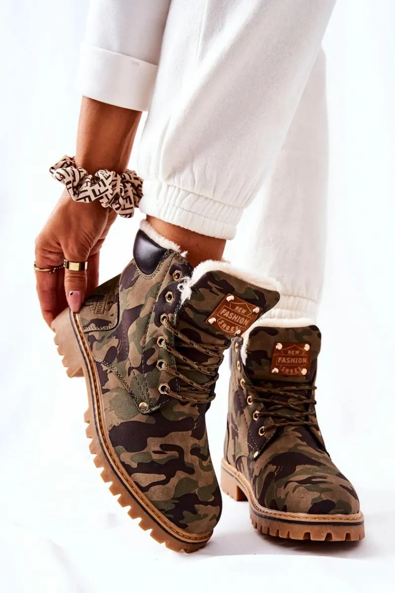 Damskie Trapery|Botki Sznurowane>Boto Damskie Trapery Ocieplane Moro Crush