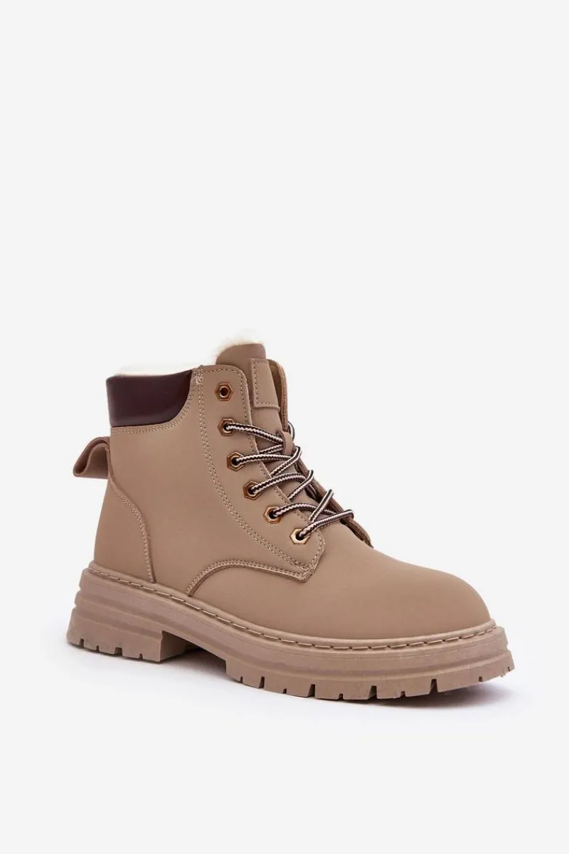 New Boto Damskie Trapery Ocieplane Futerkiem Ciemnobeżowe Fenan