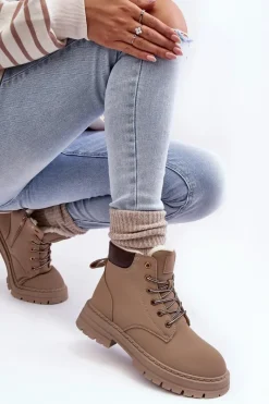 New Boto Damskie Trapery Ocieplane Futerkiem Ciemnobeżowe Fenan