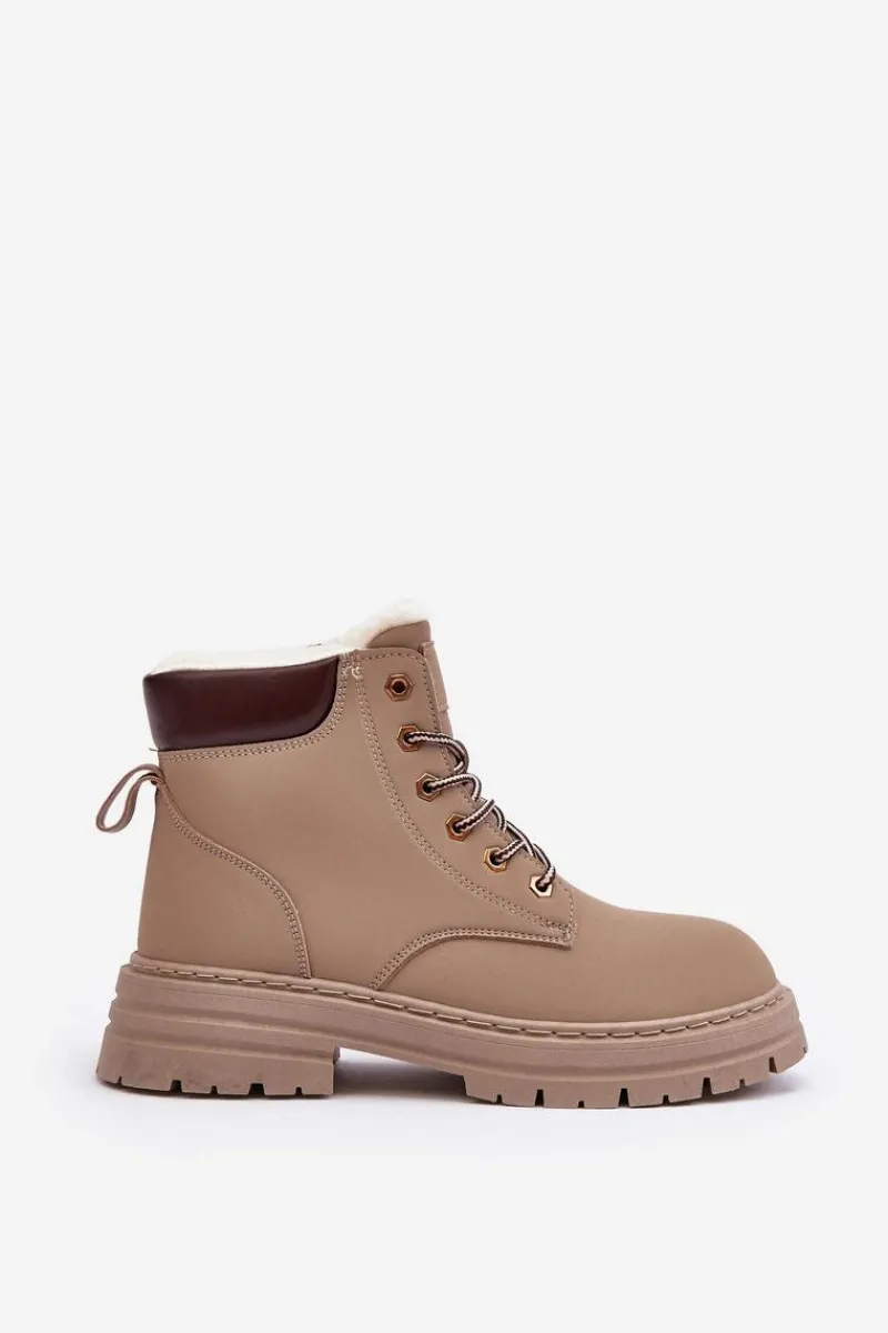 New Boto Damskie Trapery Ocieplane Futerkiem Ciemnobeżowe Fenan