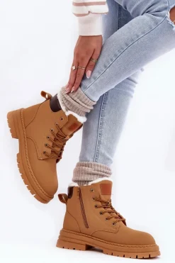 Sale Damskie Trapery Ocieplane Futerkiem Camel Fenan Damskie Damskie Trapery|Botki Sznurowane