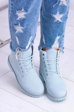 Damskie Trapery|Botki Sznurowane>Boto Damskie Trapery Ocieplane Timberki Błękitne Oxford