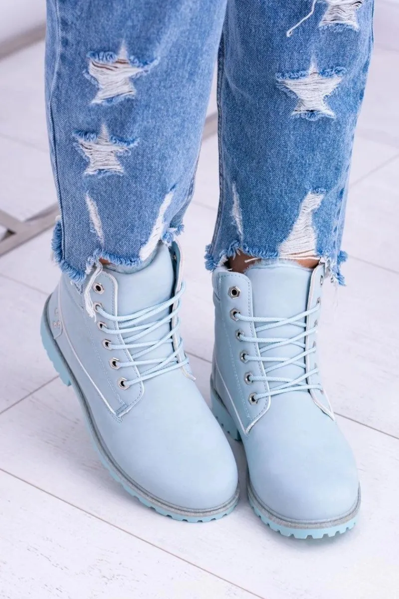 Damskie Trapery|Botki Sznurowane>Boto Damskie Trapery Ocieplane Timberki Błękitne Oxford