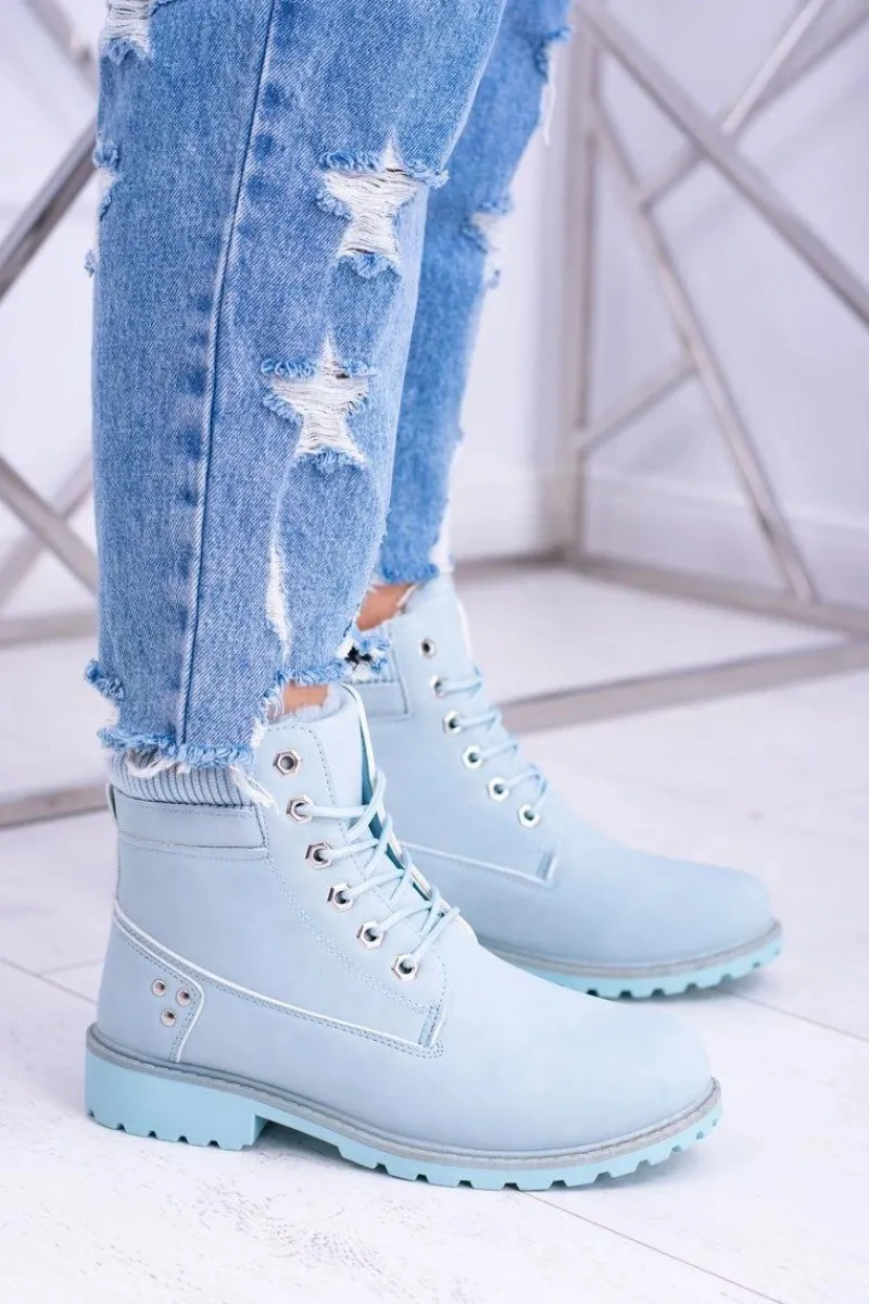 Damskie Trapery|Botki Sznurowane>Boto Damskie Trapery Ocieplane Timberki Błękitne Oxford