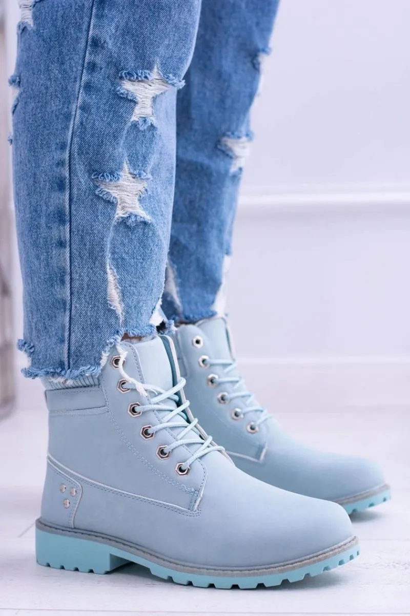 Damskie Trapery|Botki Sznurowane>Boto Damskie Trapery Ocieplane Timberki Błękitne Oxford