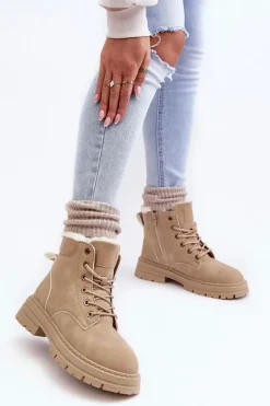 Sale Boto Damskie Trapery Ocieplane Futerkiem Beżowe Fenan