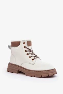 Damskie Trapery|Botki Sznurowane>Boto Damskie Trapery Ocieplane Futerkiem Białe Fenan