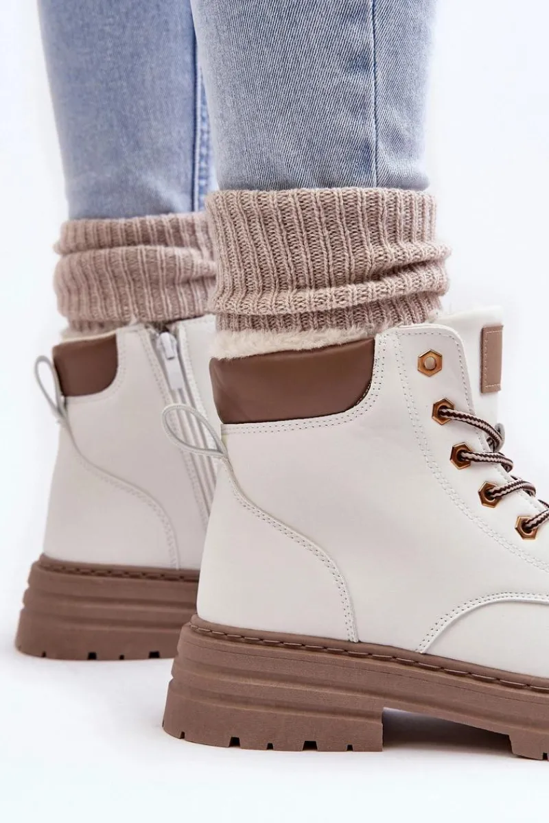 Damskie Trapery|Botki Sznurowane>Boto Damskie Trapery Ocieplane Futerkiem Białe Fenan