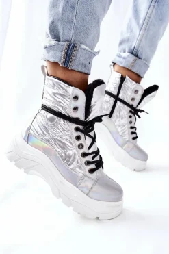 Damskie Trapery|Botki Sznurowane>Buty damskie Vinceza Damskie Trapery Srebrne Ismobe