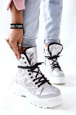 Damskie Trapery|Botki Sznurowane>Buty damskie Vinceza Damskie Trapery Srebrne Ismobe