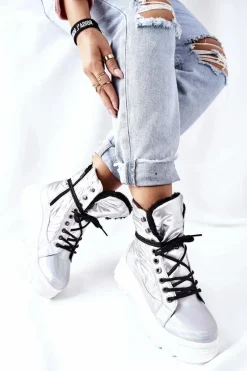 Damskie Trapery|Botki Sznurowane></noscript>Buty damskie Vinceza Damskie Trapery Srebrne Ismobe