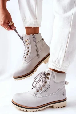 Online Damskie Trapery Timberki Z Ociepleniem Jasno Szare Tiempo Damskie Botki Ocieplane|Damskie Trapery