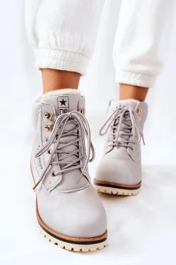 Online Damskie Trapery Timberki Z Ociepleniem Jasno Szare Tiempo Damskie Botki Ocieplane|Damskie Trapery