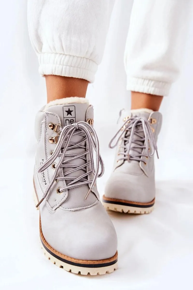 Online Damskie Trapery Timberki Z Ociepleniem Jasno Szare Tiempo Damskie Botki Ocieplane|Damskie Trapery