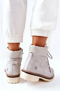 Online Damskie Trapery Timberki Z Ociepleniem Jasno Szare Tiempo Damskie Botki Ocieplane|Damskie Trapery