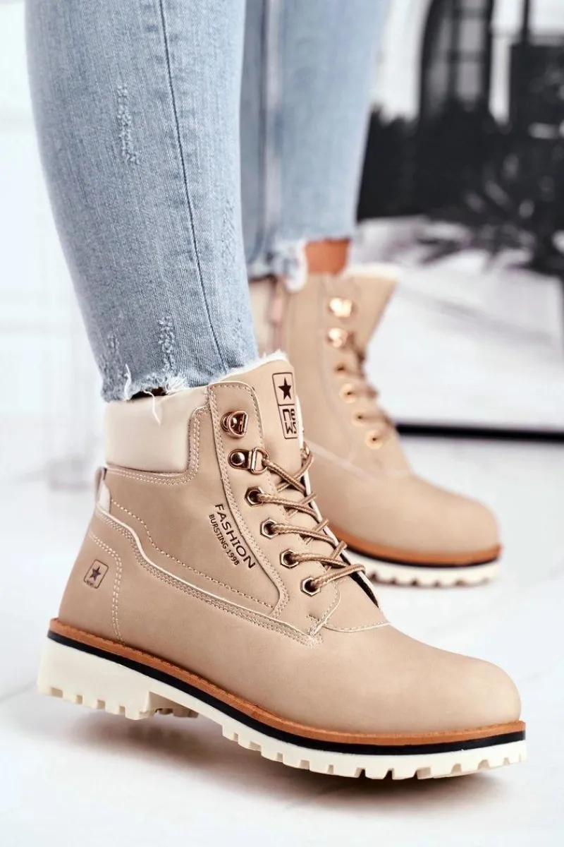 Online Evento Damskie trapery timberki z ociepleniem beżowe Tiempo Beżowy