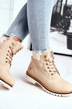 Online Evento Damskie trapery timberki z ociepleniem beżowe Tiempo Beżowy