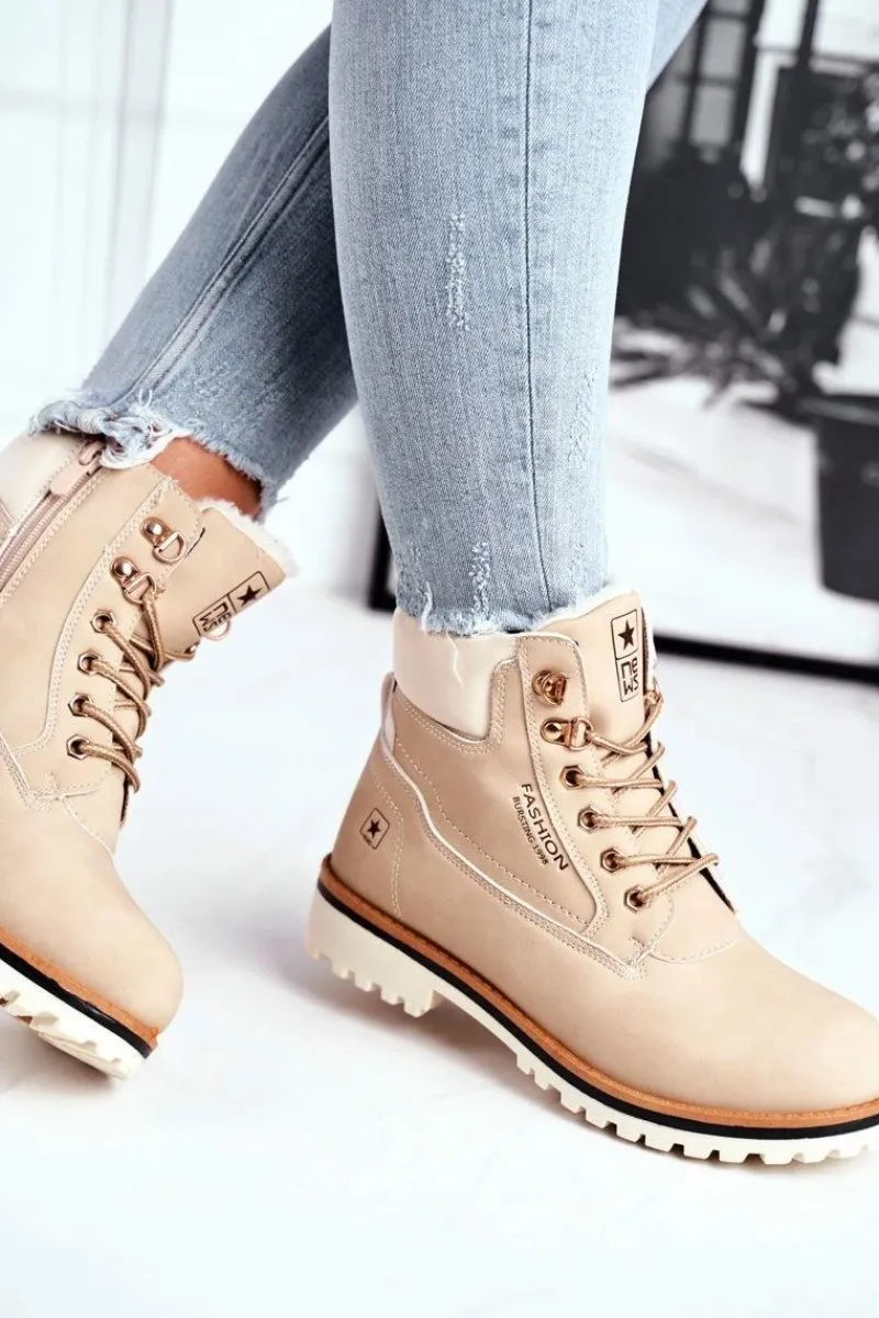 Online Evento Damskie trapery timberki z ociepleniem beżowe Tiempo Beżowy