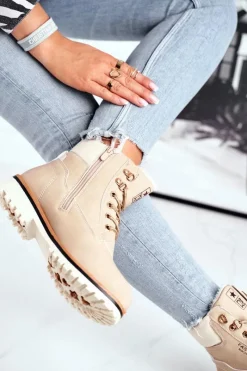 Online Evento Damskie trapery timberki z ociepleniem beżowe Tiempo Beżowy