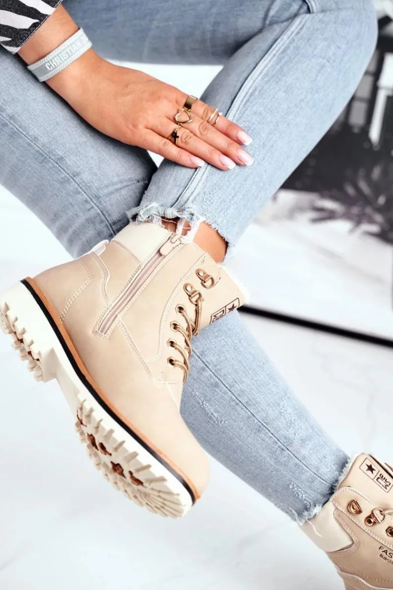 Online Evento Damskie trapery timberki z ociepleniem beżowe Tiempo Beżowy