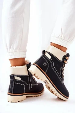 Outlet Damskie Trapery Timberki Z Ociepleniem Czarne Tiempo Damskie Botki Ocieplane|Damskie Trapery