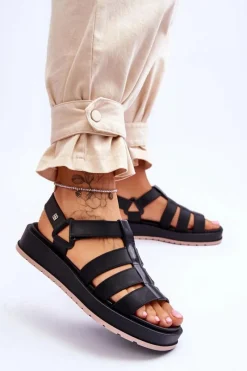 Online Damskie Wegańskie Sandały Na Rzepy JJ285017 Czarne Damskie Sandały Gumowe|Sandały Płaskie