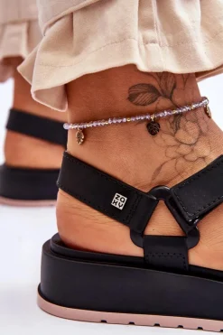 Online Damskie Wegańskie Sandały Na Rzepy JJ285017 Czarne Damskie Sandały Gumowe|Sandały Płaskie