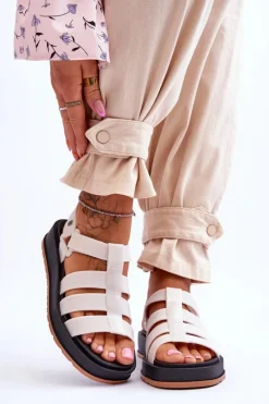 Sandały Gumowe|Sandały Płaskie>ZAXY Damskie Wegańskie Sandały Na Rzepy JJ285015 Jasnobeżowe Beżowy